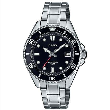 Casio MDV-10D-1A1VEF – Unisex Ρολόι Καταδυτικού Στυλ (Ατσάλινο Μπρασελέ, Μαύρο Καντράν)